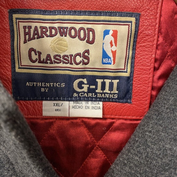 NBA ATLANTA HAWKS Hardwood Classics Wool Leather Jacket G-III Gray Red Men’s XXL - Picture 4 of 16